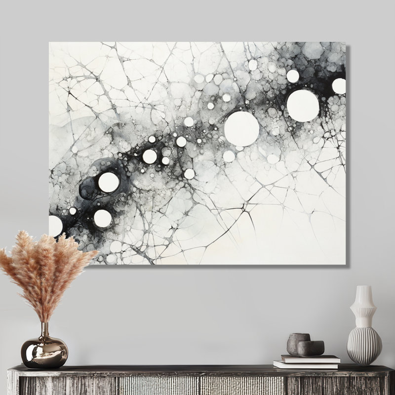 Futur encre, monochromes de réseaux monochromes - ligne minimaliste, art mural, H 12 po x l 20 po x P 1 po, Toile tendue