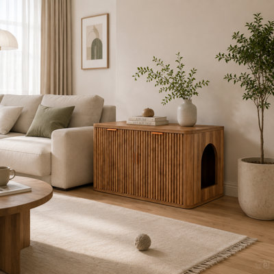 Enceinte de lit en MDF de 31,5 po de style Mid-Century avec porte réversible pour salon, chambre à coucher