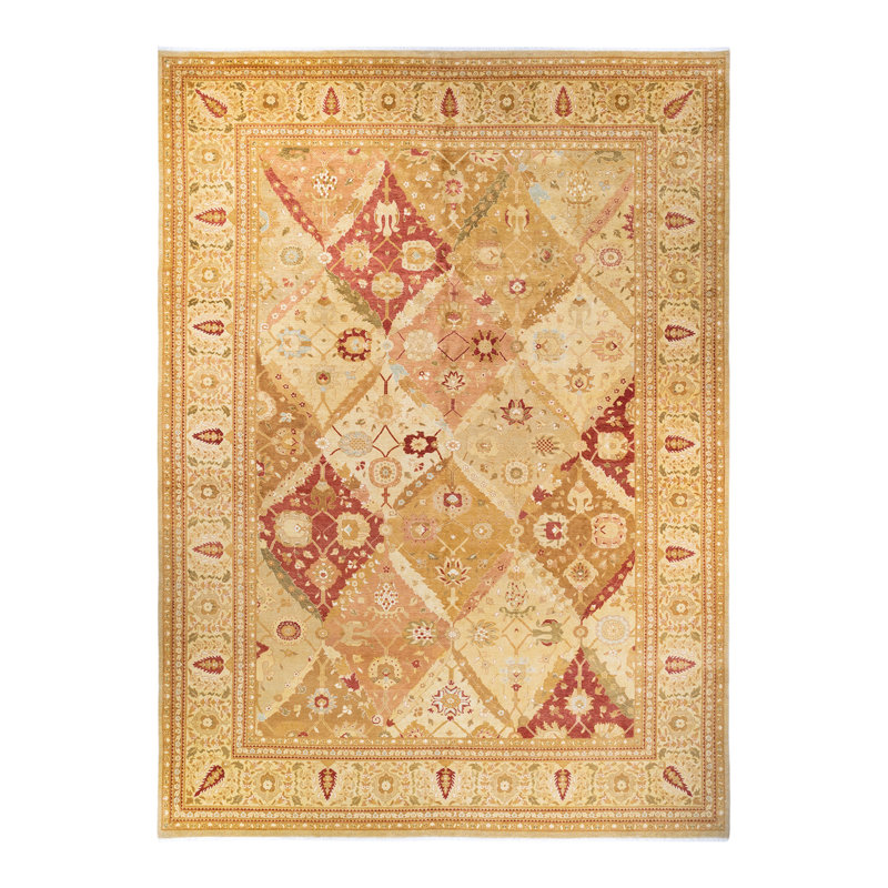 Tapis ivoire Haynie en laine noué à la main 10 pi 2 po x 14 pi 1 po