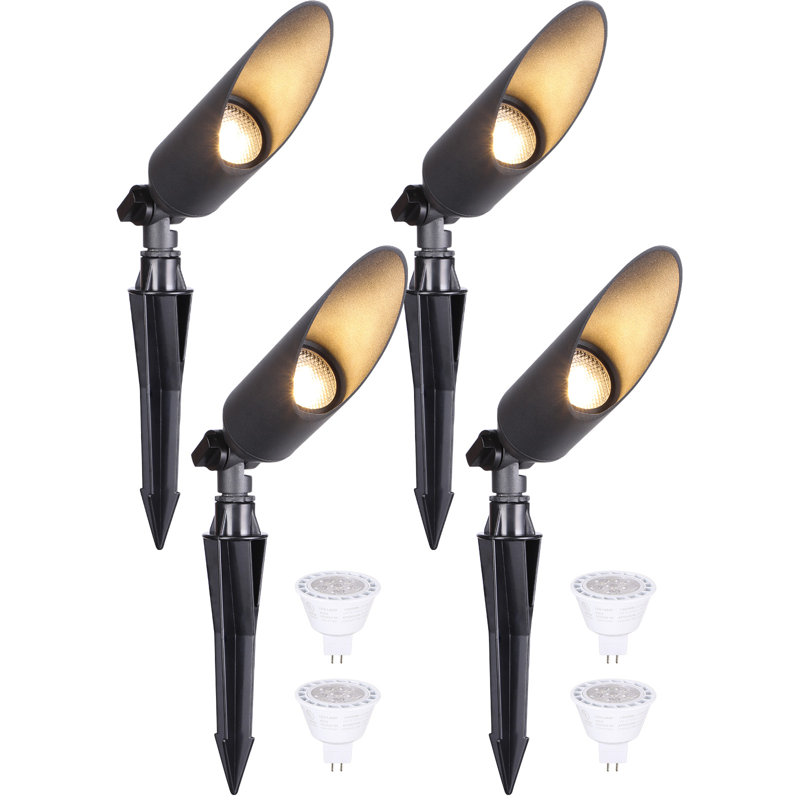 Aluminum Landscape Spotlight with MR16 Bulb, Max 50W GU5.3 Base, 12V AC/DC Low Voltage, Black