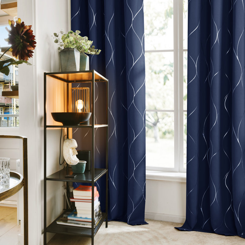 Kellda Thermal Room Darkening Polyester Curtain Panels, Navy Blue, 52" W x 96" L
