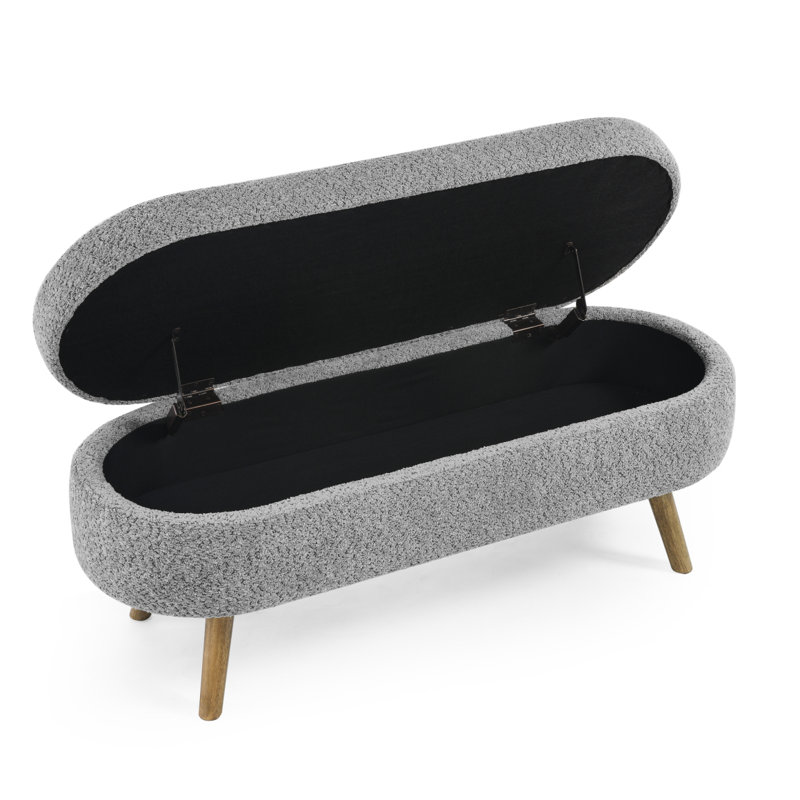 Ottoman Oval Storage Bench,Rubber Wood Legs, Gray (43.5"X16"X16"), Gray