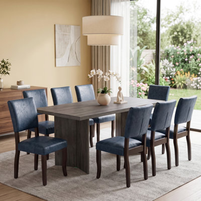 Amiliana Wooden Rectangular Dining Table With Upholstered Kitchen Chairs, Wood Legs Dining Room Set