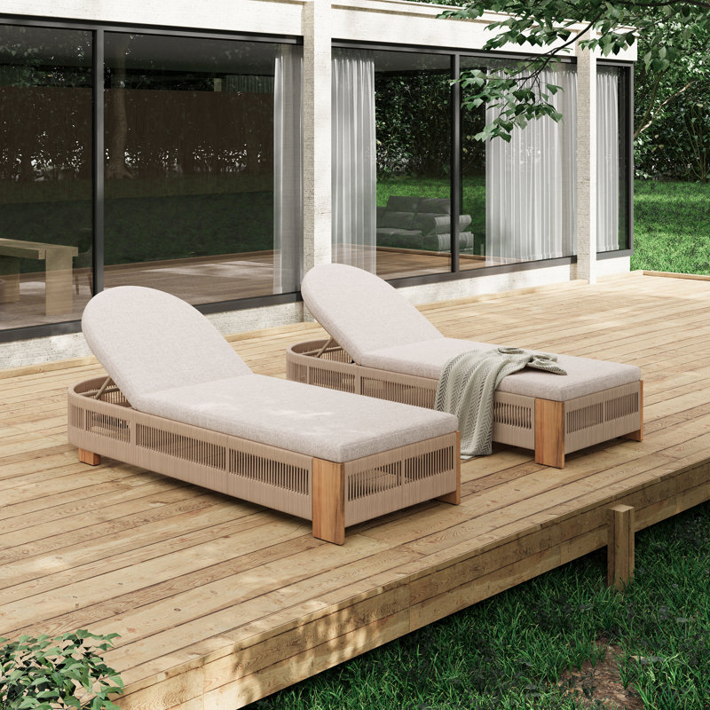 Outdoor Acacia Wood Patio Adjustable Lounge Chair - Uncushioned For Backyard Pool Garden, Beige