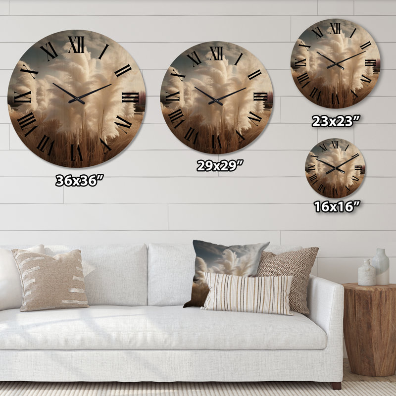 Horloge murale surdimensionnée en bois blanc Pampas Meadows III - Ferns, Moyenne