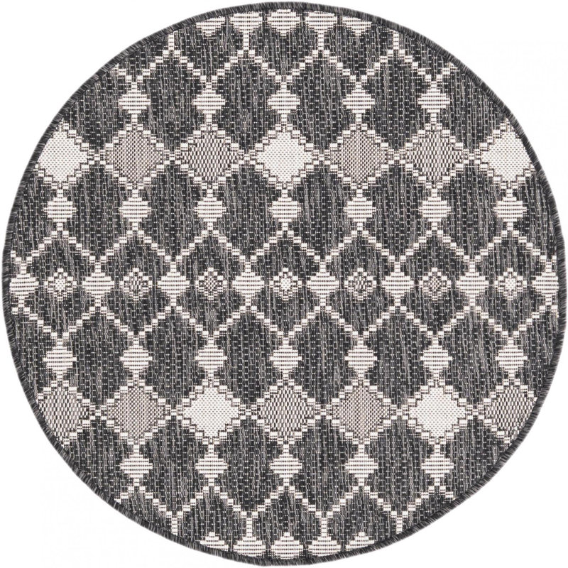 Charcoal Traliccio Indoor/Outdoor Trellis Rug, Round 3'