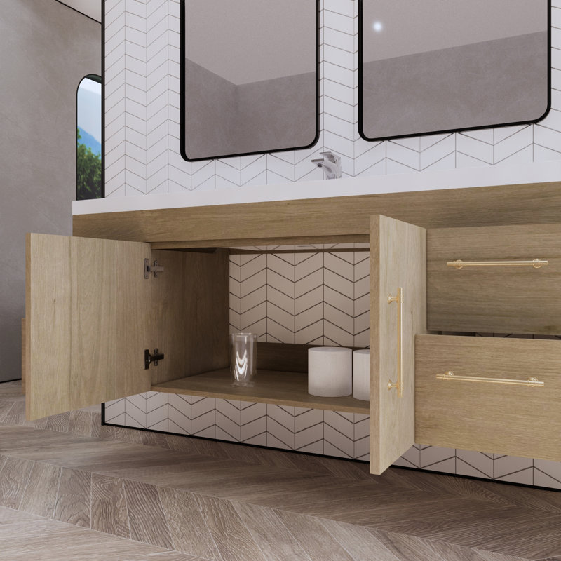 Berner 59.44'' Single Bathroom Vanity with Acrylic Top, White Oak