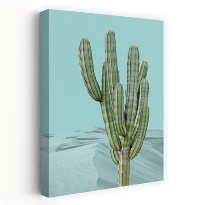 Désert, cactus bleu sarcelle, ciel, minimaliste, moderne, paisible, cactus, paysage naturel, reproduction d'art mural