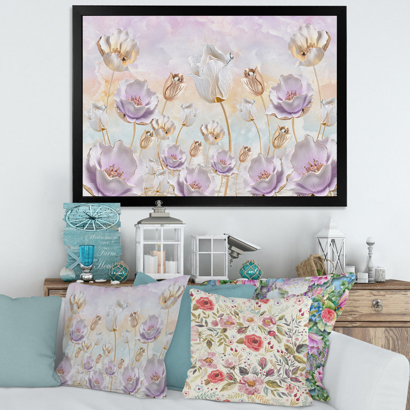 «Blossoming Flowers in Pastel Tones», impression sur toile, Toile avec cadre noir, H 24 po x l 32 po x 1,5 po