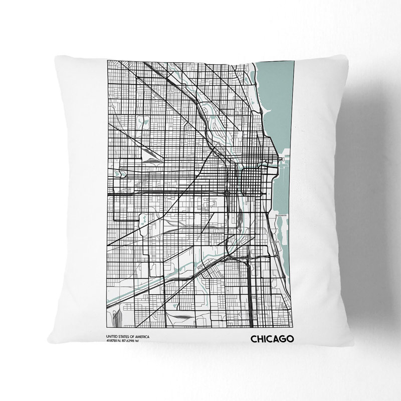 Map Chicago Usa Square Throw Cushion, 55cm H x 55cm W x 20cm D