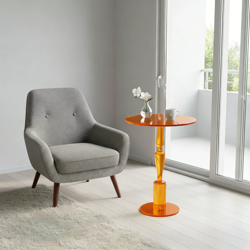 Table de bout orange avec table d'appoint en acrylique et table de bout moderne pour l'extérieur, Orange