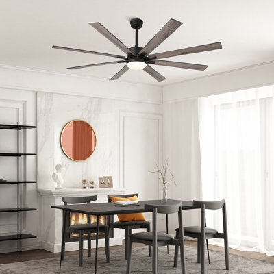 72" Large Farmhouse Ceiling Fan w/ Solid Wood Blades and LED Light Kit, Quite DC Motor 6 Speed w/ Remote Control