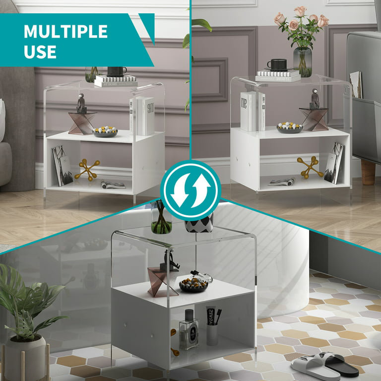 Latitude Run® Modern Acrylic Side Table, Transparent Small Side Table, Acrylic End Table Clear Nightstand And Stool For Bedroom/living Room/apartment/office