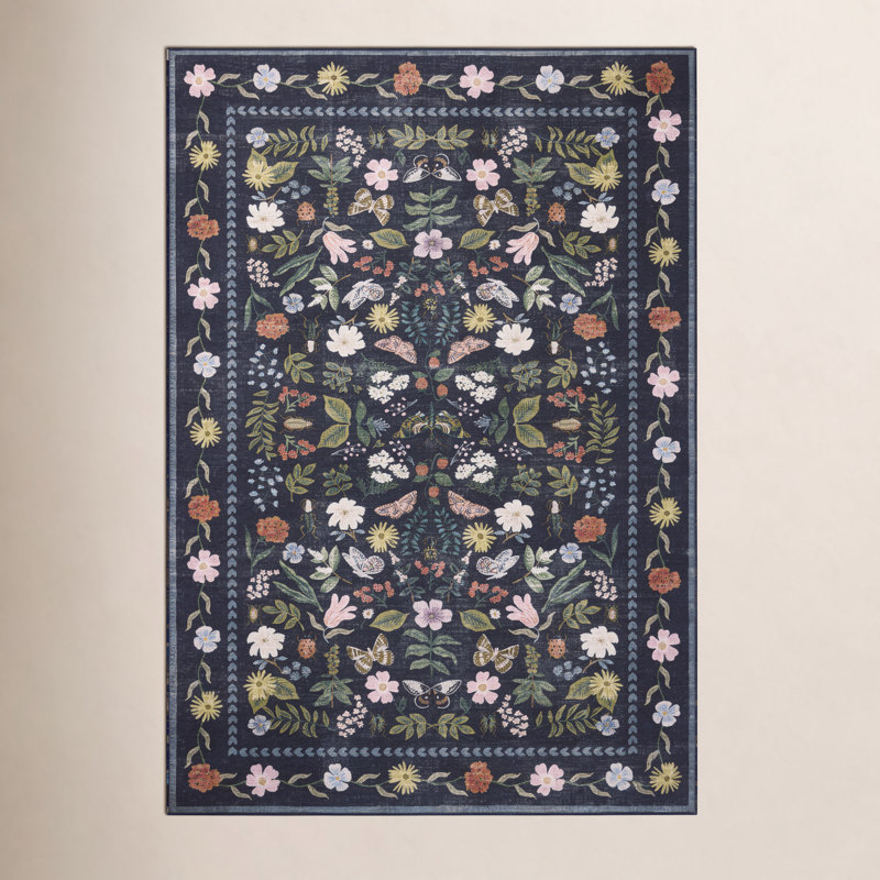 Rifle Paper Co. x Loloi Canopy Black Area Rug, Rectangle 7'6" x 9'6"