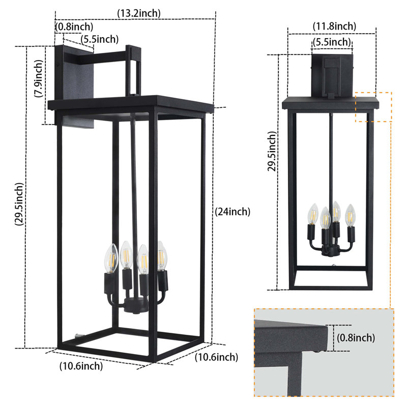 4-Light Outdoor Wall Light (No Bulbs), 29.5" H x 13.2" W x 11.8" D, Black