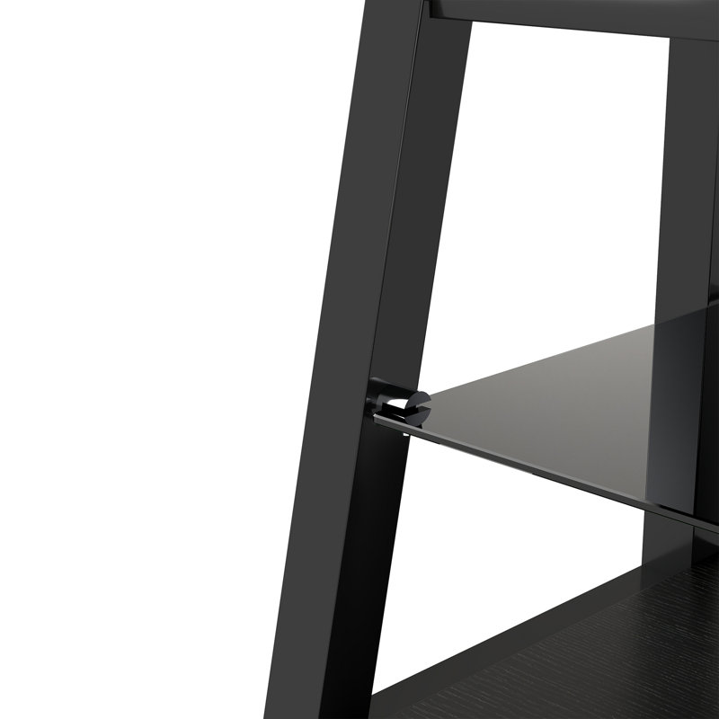 Meuble télé avec rangement en bois et plateau en verre trempé noir, Noir