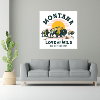 Montana Buffalo Art: Love The Wild Retro Vintage Abstract Bison Buffalo Bull Animal Nature Wall Art Print