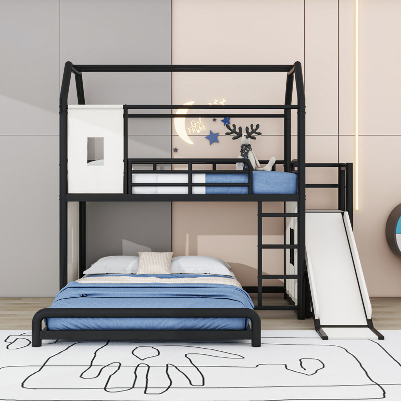 Kids Bunk Bed, Twin Over Full, Black