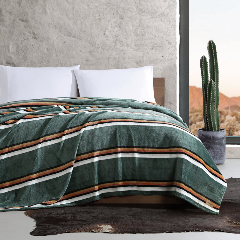 Wrangler Printed Ultra Soft Plush Fleece Blanket, Full/Queen, Western Saddle Stripe Green Striped