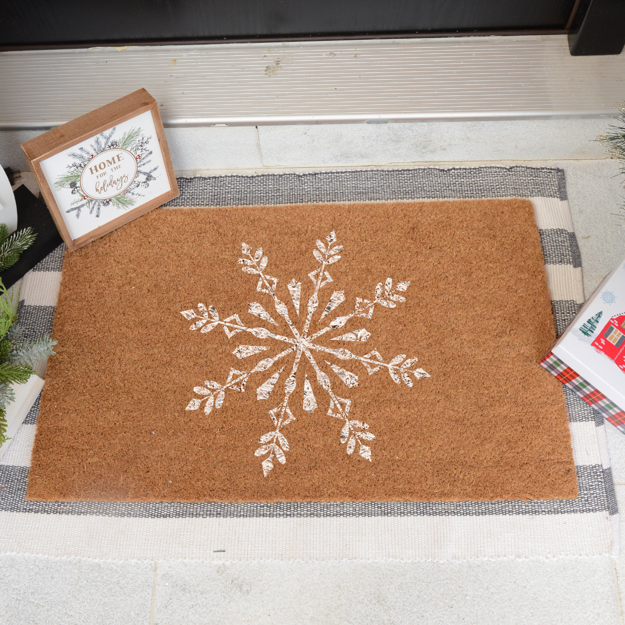 The Holiday Aisle® Snow Flake 30 in. L x 18 in. W Non-Slip Outdoor Door Mat | Wayfair