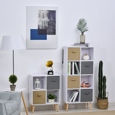 Sybil Freestanding 4 Cube Storage Cabinet Unit Bookcase w/ 2 Drawer