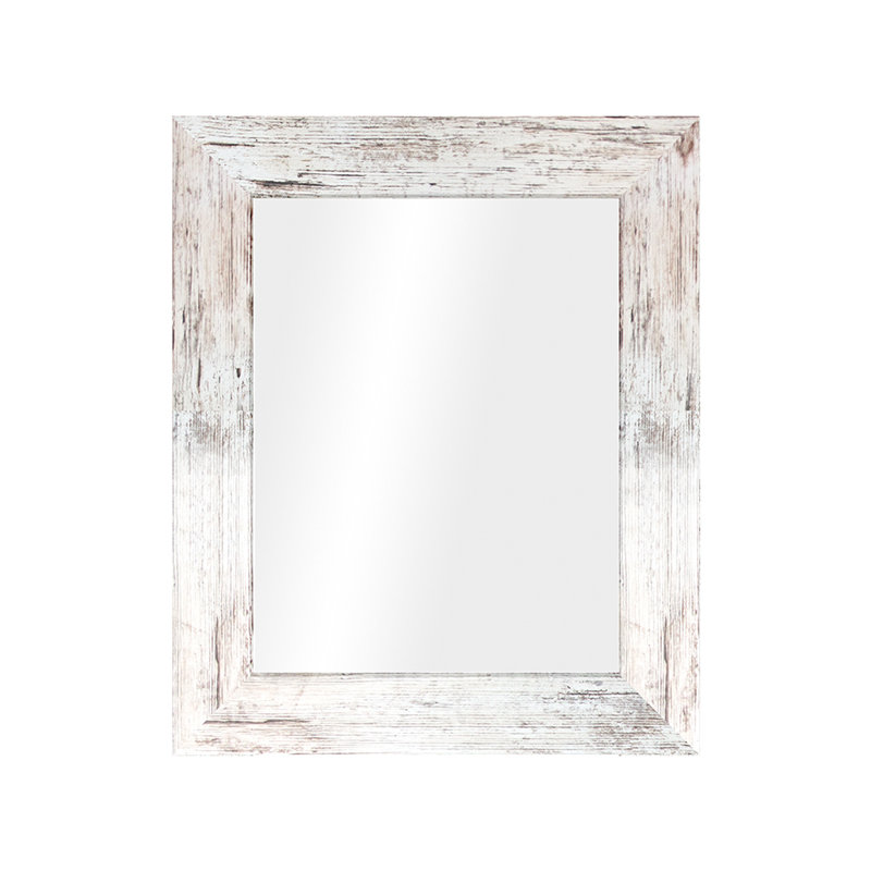 Javeria Wood Flat Wall Mirror, White/Brown, 86cm H x 60cm W