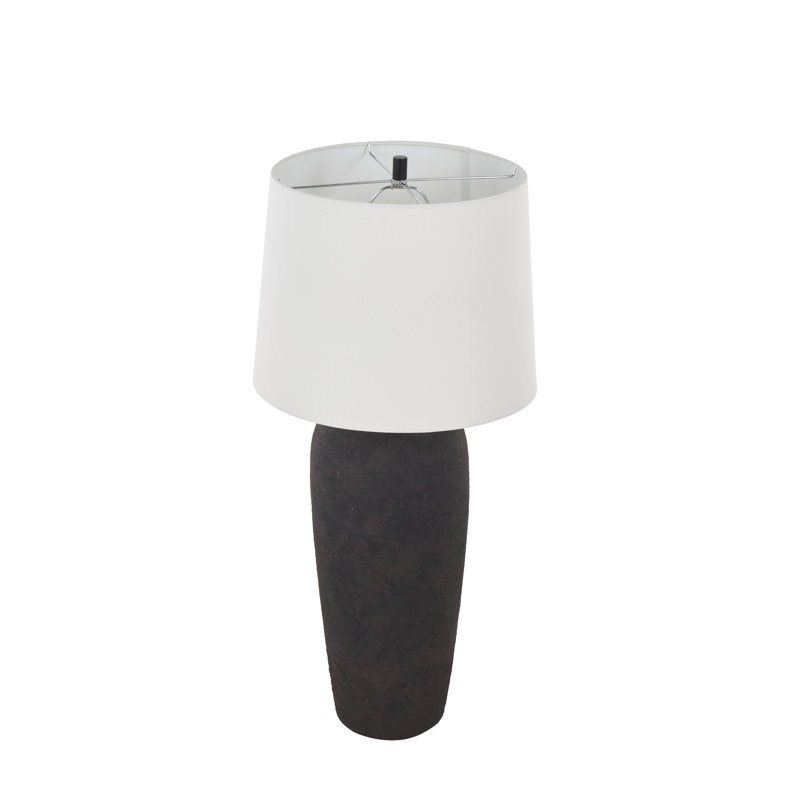 Cole And Grey Ceramic Antique Style Pot Vase Room Table Lamp With White Linen Shade, 28.5" H x 14" W x 14" D, Black