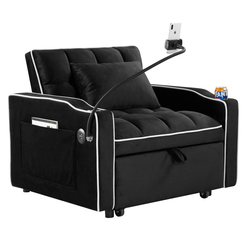 Canapé-lit convertible Canapé-lit Canapé-lit coulissant réglable Canapé-lit pliant multi-poches pour le salon Chambre à coucher Petit espace, canapé-lit 3 en 1, (noir)