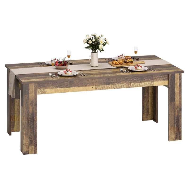 Table de salle à manger pour 4-6, table de cuisine en bois de 63 pouces avec 4 pieds triangulaires, table de salle à manger rectangulaire avec support supplémentaire robuste, table de salle à manger, appartement (table seulement)