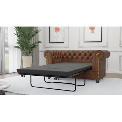 Chesterfield Friedrich Sofa Set with Sleeping Function 3+2+1 Made of Vintage Look Microfibre with Solid Wood Legs