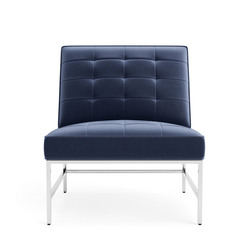 Major Chair, Performance Velvet - Indigo, Polished Stainless Steel
