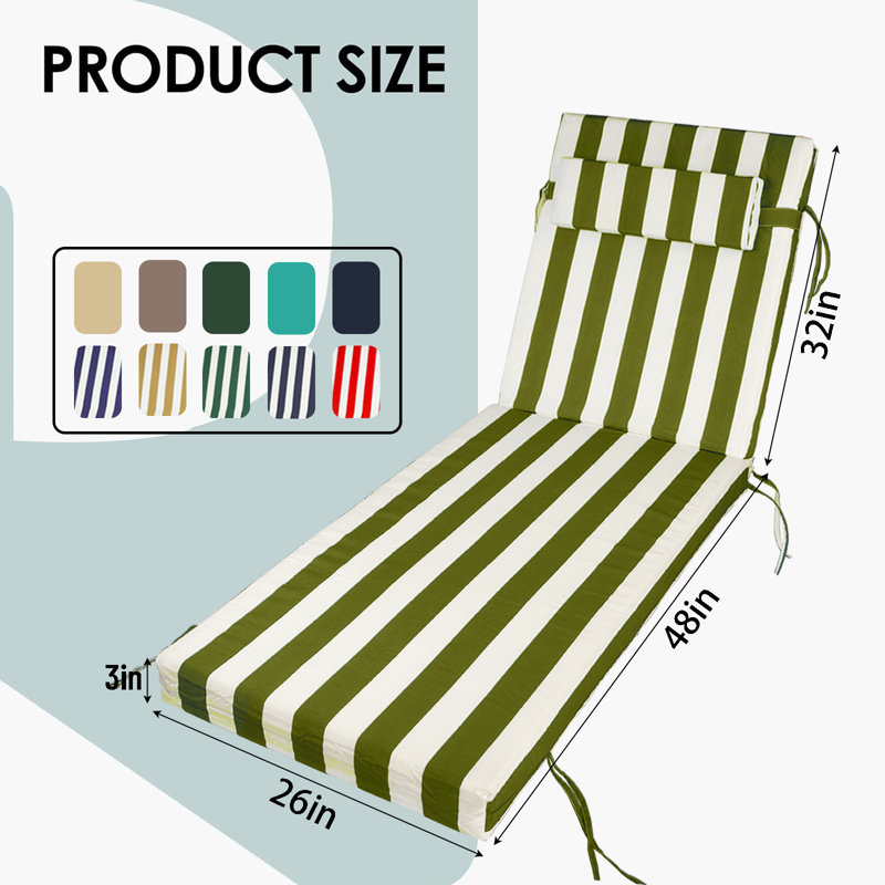 2Ps All-Weather Outdoor Chaise Lounge Cushion, 3-Inch Thick Lounge Chair Cushion With Adjustable Headrest, Fits 70-72" Patio Chairs, Indoor/Outdoor Use