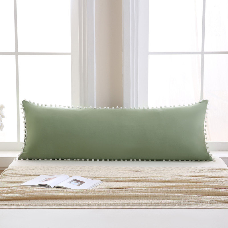 Avocado Green Body Pillow Cover 20x54 Body Pillow Cover Cute White Pom Poms Fringe Design Boho Chic Decor Long Pillow Case Cover with Pocket Closure