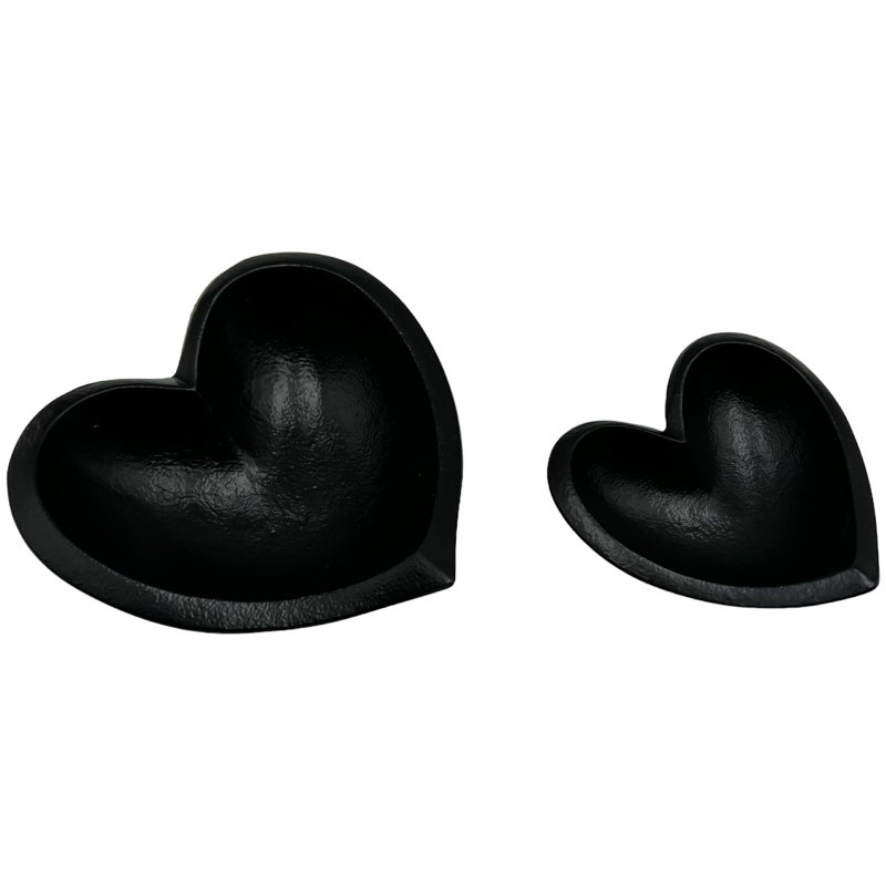 Ensemble de 2 bols décoratifs en forme de cœur en aluminium fabriqués à la main Ardit, Noir