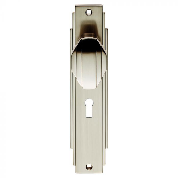 Art Deco Lock Door Handle, Satin Nickel