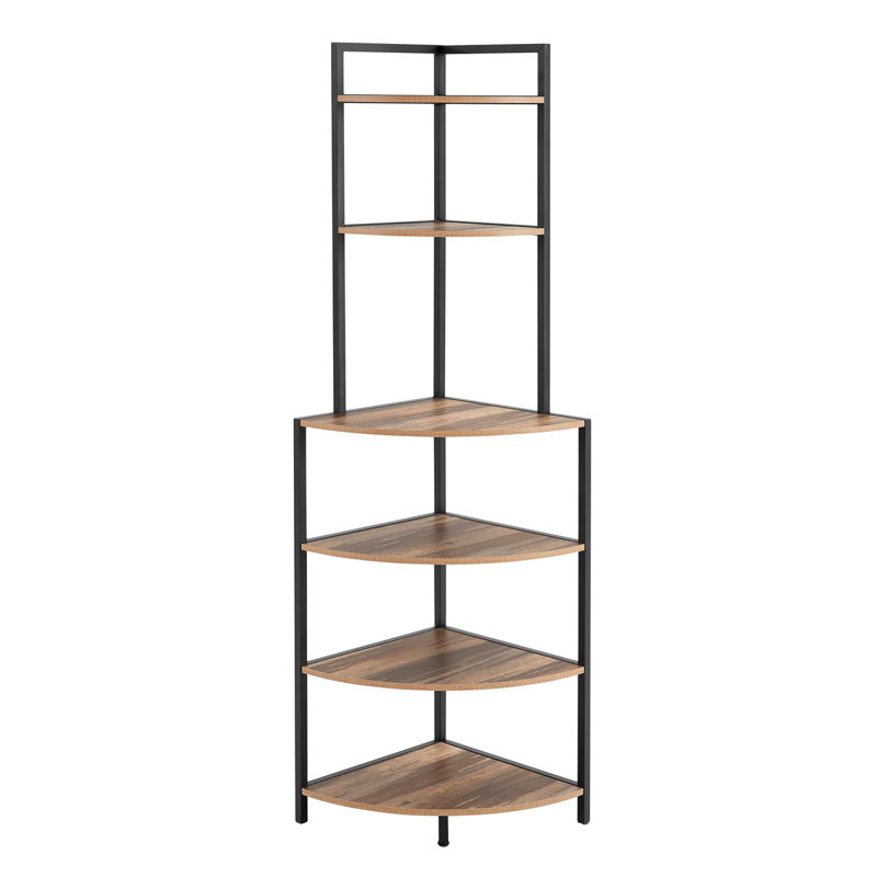 6-Tier Corner Open Shelf Bookcase Wood Rack Freestanding Shelving Unit,Sturdy Stand Small Bookshelf, Brown