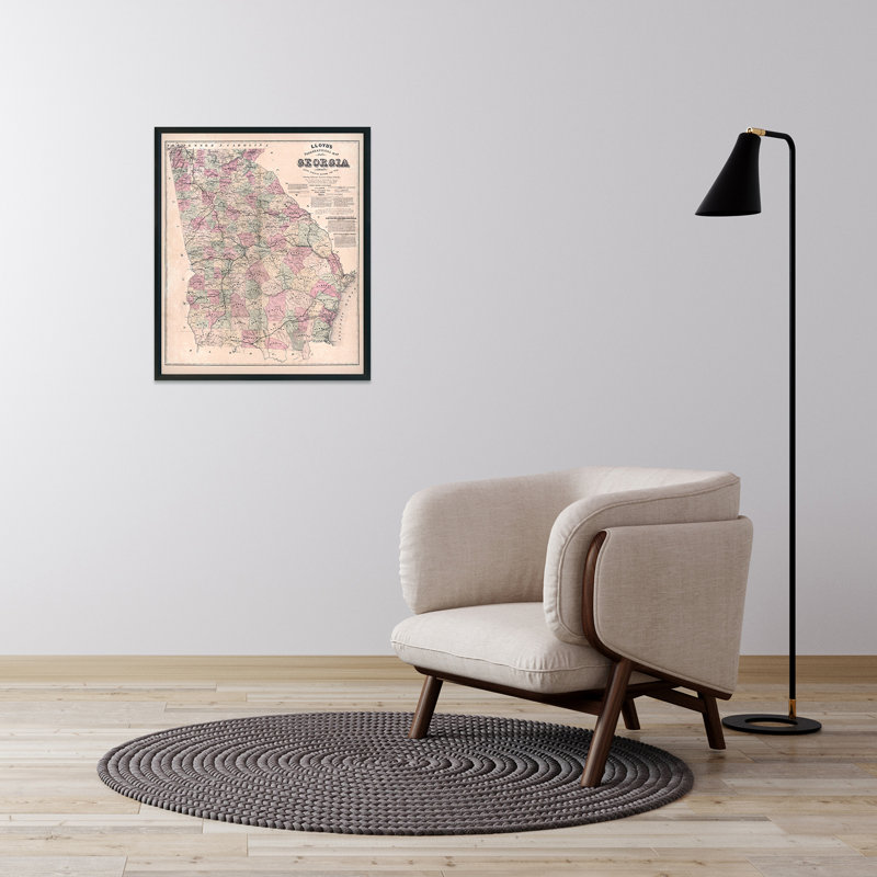 1864 Georgia Map, affiche sur papier, H 30 po x l 24 po x P 0,1 po
