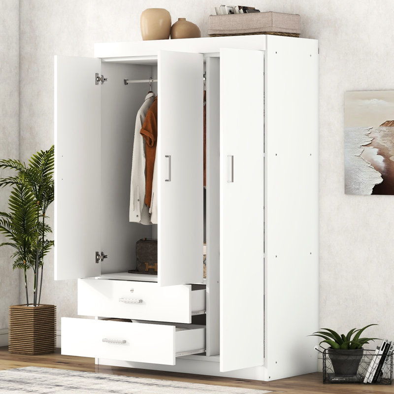 Garde-robe 2 tiroirs 3 portes blanc
