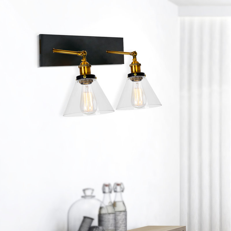 15'' Black & Gold Modern Wall Sconce for Bedroom, Hallway, Living Room – 2 Light E26 – LED Compatible, Black & Gold Brass