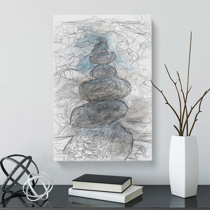 Stacked Zen Stones in Abstract - Wrapped Canvas Drawing - Wrapped Canvas, 91cm H x 60cm W x 3cm D