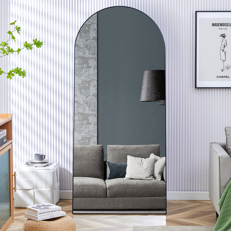 Miroir pleine grandeur à fixation au sol 4ème génération - cadre arqué en métal 71 "x 31" avec support pour salle de bain / chambre à coucher