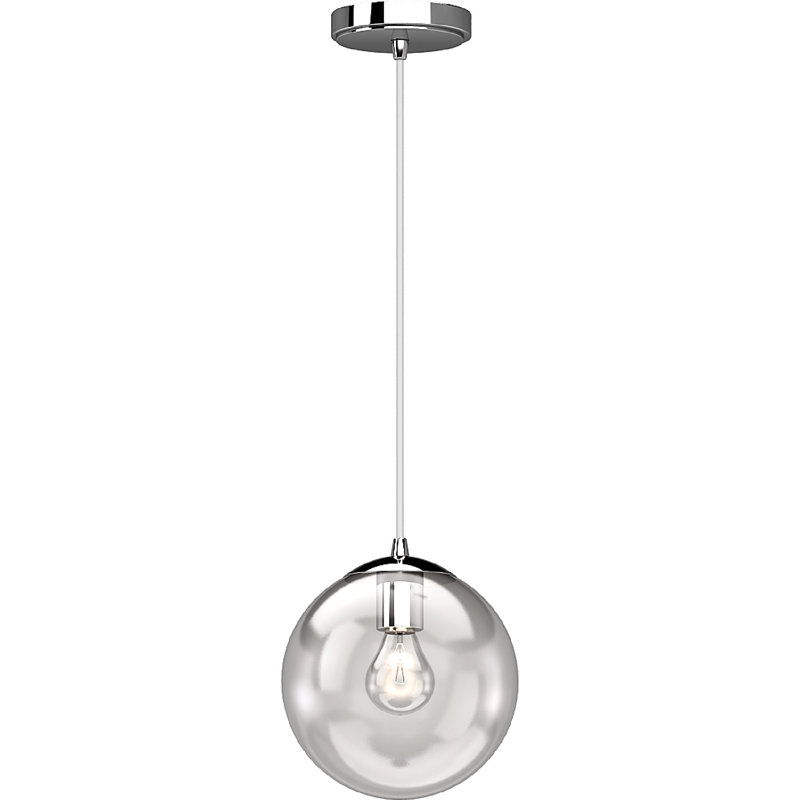 Mini-luminaire suspendu en chrome l 8 po avec abat-jour sphère en verre transparent James-Thomas, Chrome