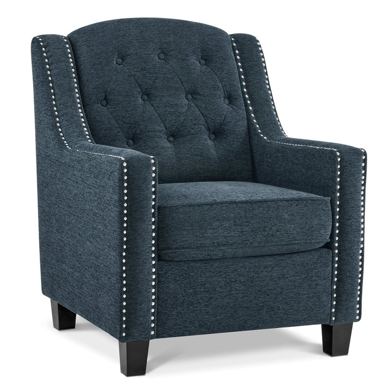 Leomar Modern Accent Armchair, Upholstered Nailhead Trim, Light Blue Chenille