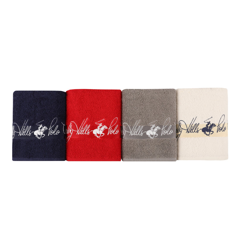 Ensemble de serviettes 4 pièces 100% coton, Gris / bleu foncé / rouge