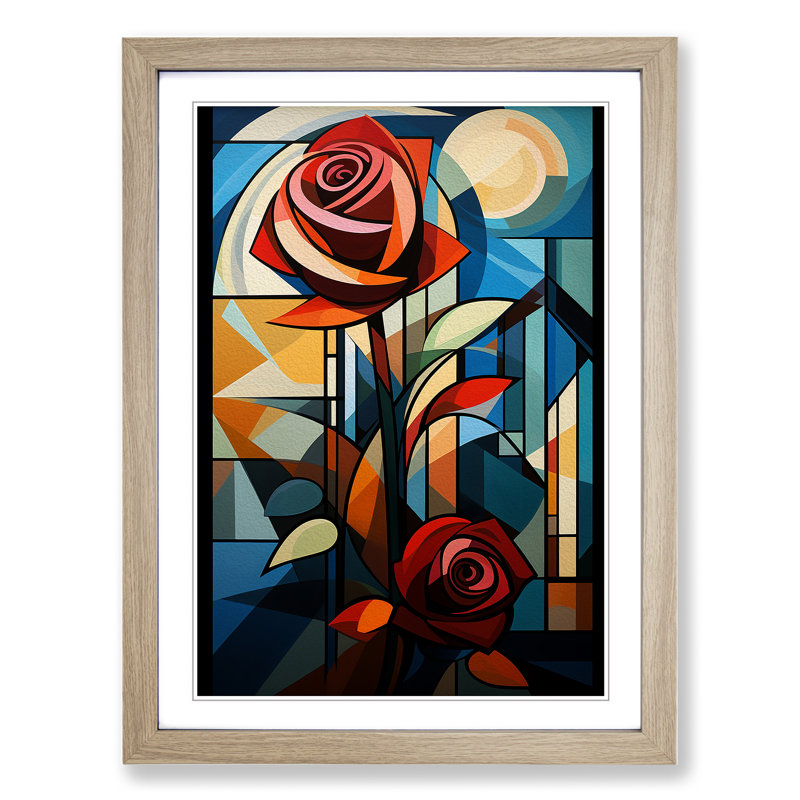 Rose Constructivism No.2 - Framed Print, 64cm H x 46cm W x 2cm D, Oak