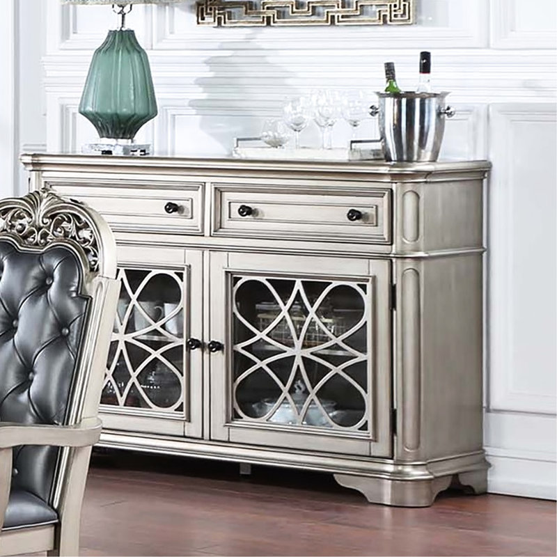 Armoire décorative, armoire de rangement en bois avec tiroirs, Argent argent