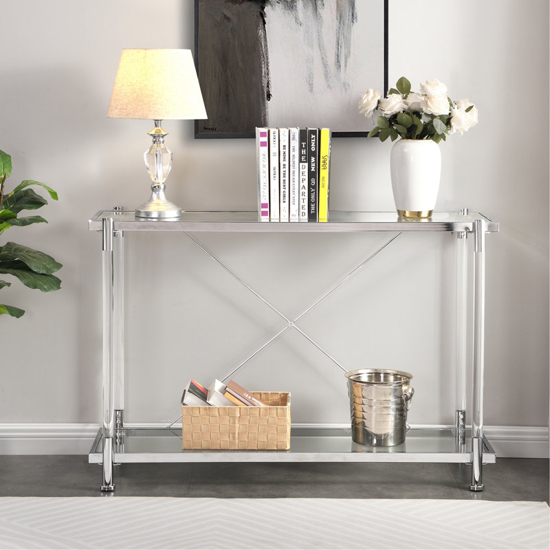Table de canapé en verre, table d'appoint en acrylique, console pour salon et chambre à coucher