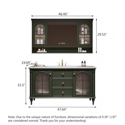 Meuble-lavabo autoportant rétro en bois d'hévéa massif avec armoire de rangement Smart