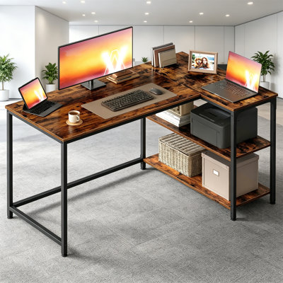 L-Shaped Metal Base Computer Desk