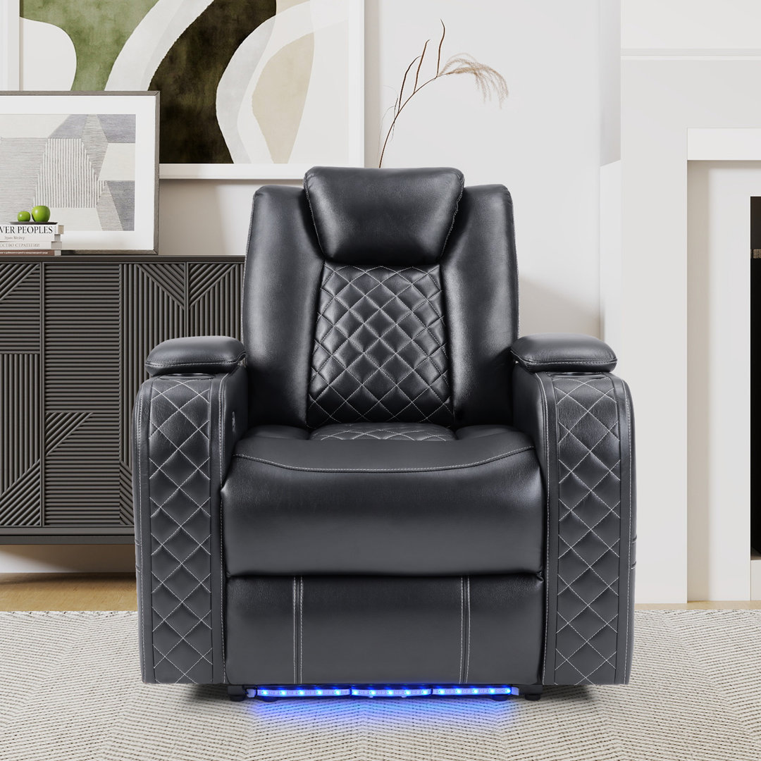 Casey-Ann 36.2" Wide Modern Multifunctional Vegan Leather Dual Motor Power Recliner with Cupholder Latitude Run®